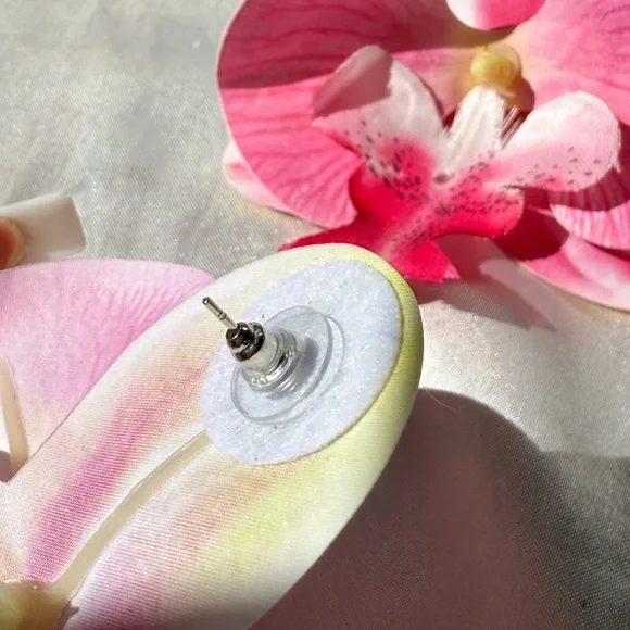 Orchid Floral Pink and White Earrings - Picture 3 of 7